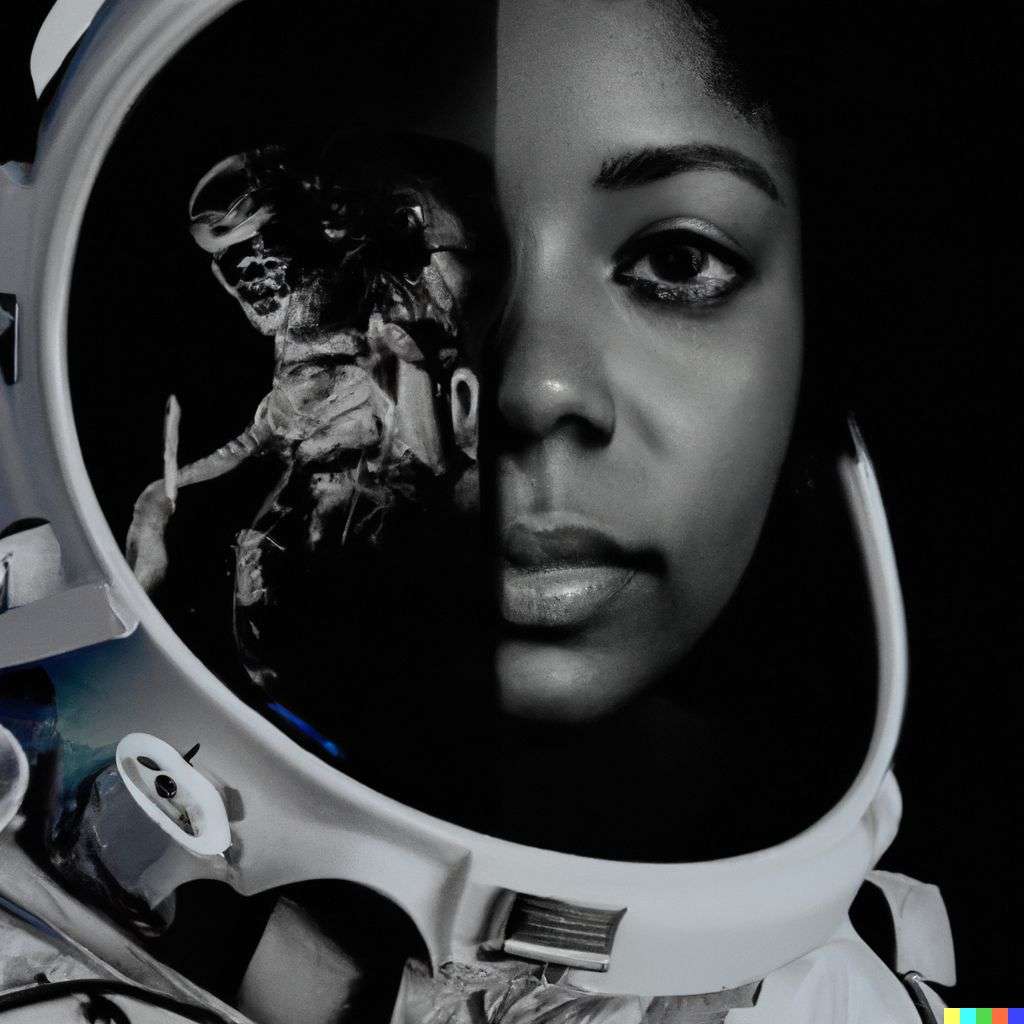 an astronaut, photograph, double exposure